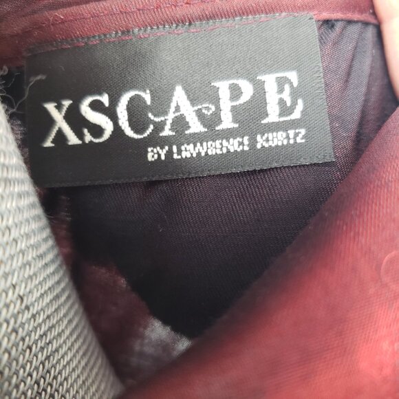 Xscape Wrap Blouse Top 10 Ruffle Trim Long Sleeve Iridescent Maroon Red Holiday - Picture 8 of 9